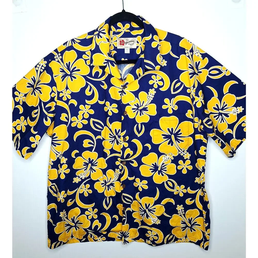 Hilo Hattie Hawaiian Shirt Mens XL Floral Hibiscus Cotton Camp Berkeley Warriors